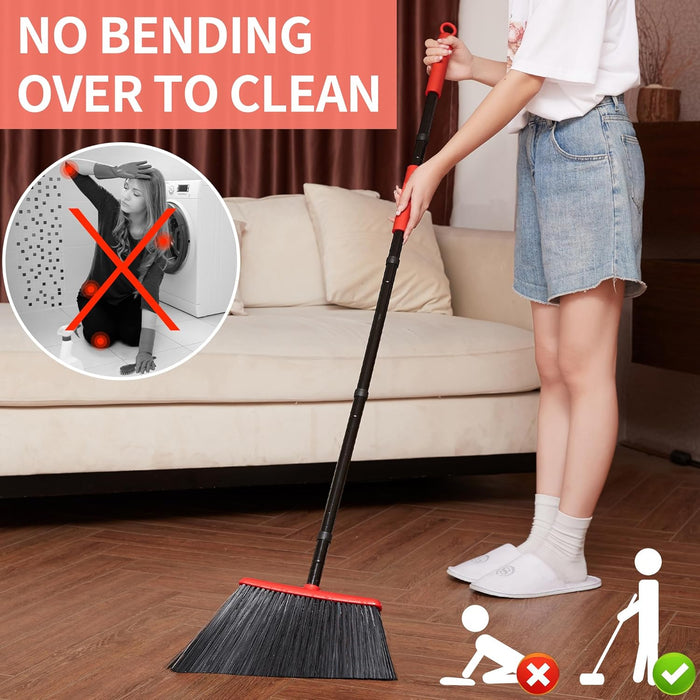 JEHONN Outdoor Broom Heavy Duty with 55 Inches Long Handle, Household Collapsible Angle Brush for Sweeping Indoor Kitchen Patio Shop Outside Garage Lobby Garden Deck Hardwood Floors