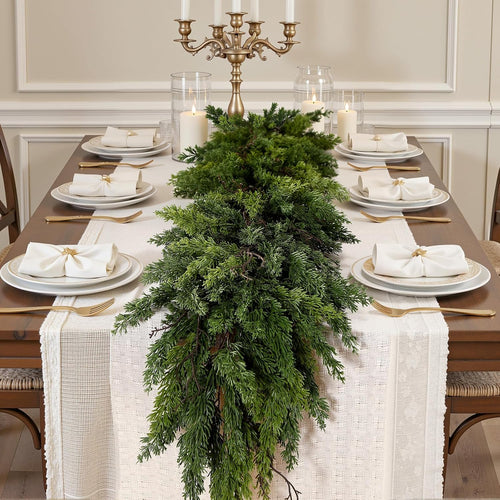 Alupssuc 9FT Christmas Garland, Cedar Garland -Real Touch Artificial Greenery Cypress Pine Garland for Mantle Table Railing Fireplace Indoor & Outdoor Christmas Decoration