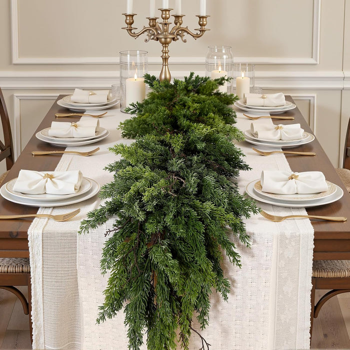 Alupssuc 9FT Christmas Garland, Cedar Garland -Real Touch Artificial Greenery Cypress Pine Garland for Mantle Table Railing Fireplace Indoor & Outdoor Christmas Decoration