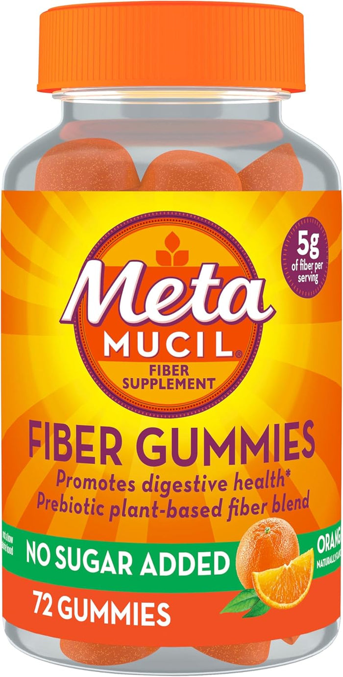 Metamucil Fiber Gummies for Adults, No Sugar Added Orange Flavor, 5g Prebiotic Plant Based Fiber Supplement Blend, 120 Count