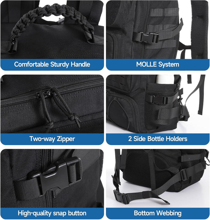 Tactical Military Backpack, Large Capacity Molle System, Multi-Compartment Design with Shoe Storage, Black (black)