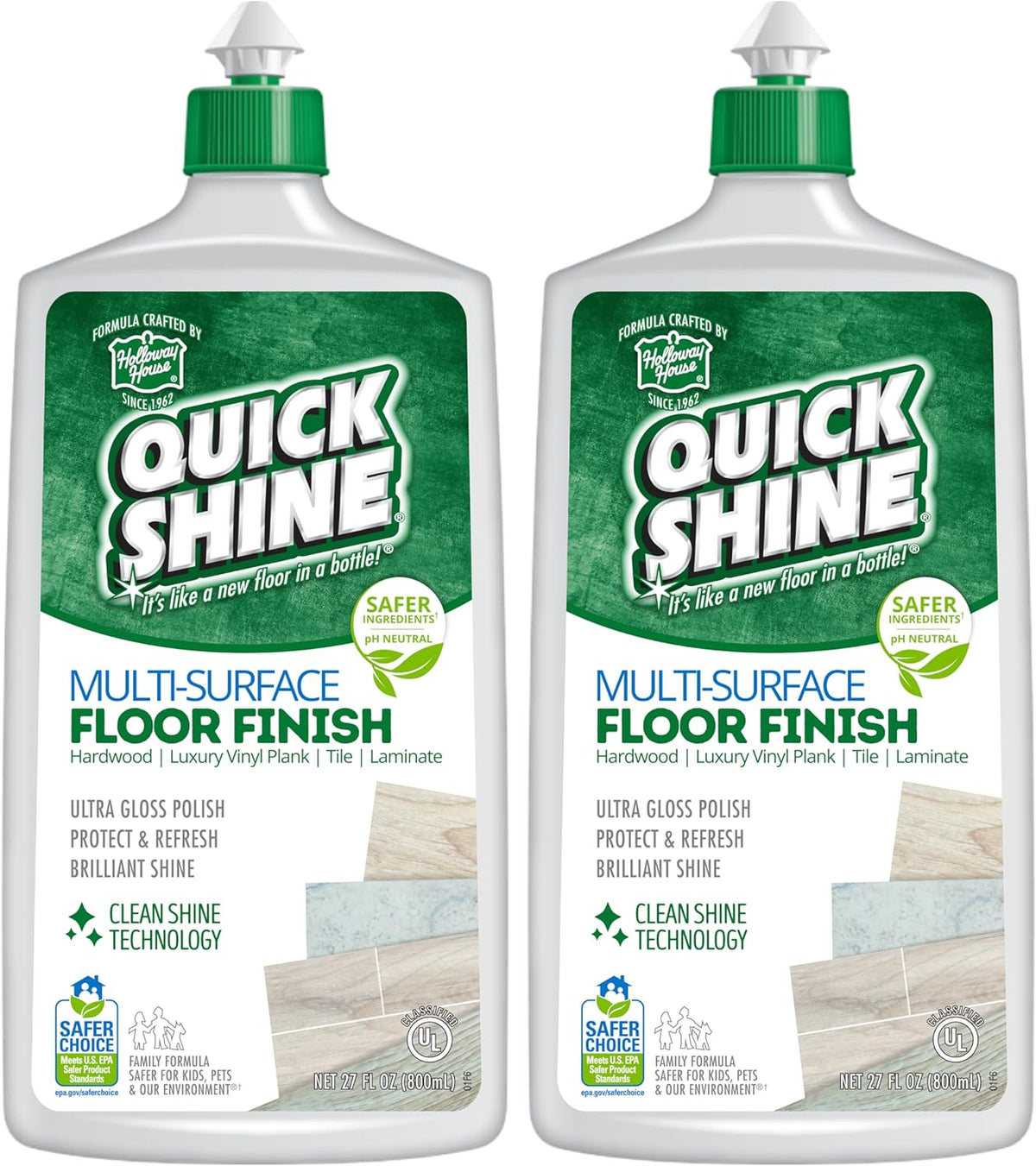 Quick Shine Multi Surface Floor Finish 64oz | Cleaner & Polish to use on Hardwood, Laminate, Luxury Vinyl Plank LVT, Tile & Stone | Safer Choice w/Clean Shine Technology | Shine-Protect-Refresh