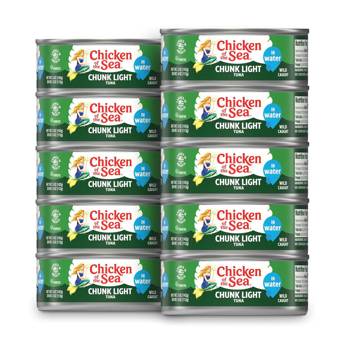 Chicken of the Sea Wild Caught Chunk Light Tuna, 5 Ounce Cans, 10-Count – High Protein 100% Classic Chunk Tuna in Water – Delicious, Easy, Nutritious Ready to Eat Meals