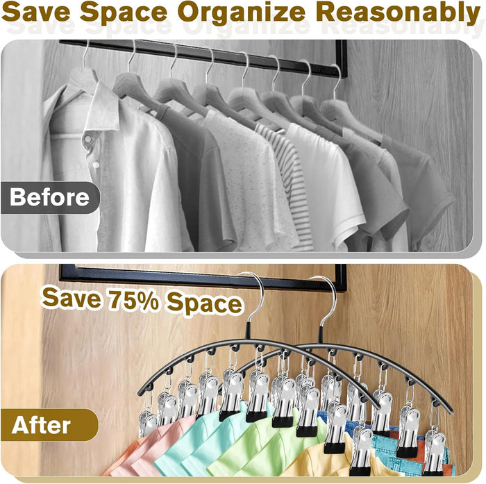Legging Organizer for Closet, Sturdy Yoga Pants Hangers Set 2 Pack/10 Clips Holds 20 Leggings, Compact Hanging Closet Organizer Rubber Protected Garment Racks & Space Savers, Black