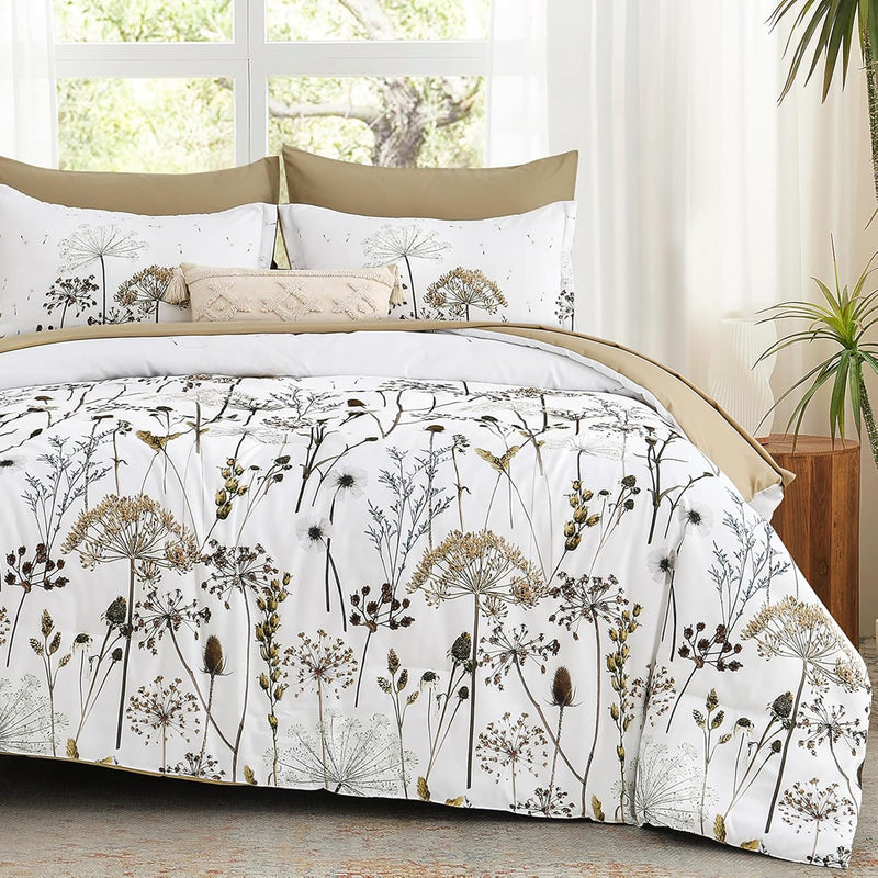 Yiran King Size Comforter Set, 7 Piece Comforter Floral Black Green Bedding Set, Soft Bed in a Bag King, Comforter, Sheets, Pillowcases & Shams