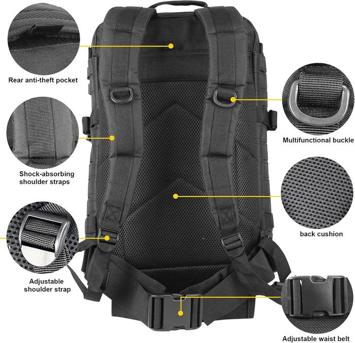Small Tactical Backpack Assault Pack Bug Out Bag 40L Military Backpack with Molle for Hiking Hunting Rucksack Trekking (Black)