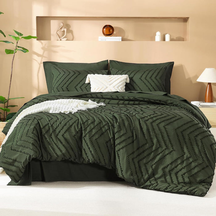 Litanika Queen Comforter Set with Sheets Beige - 7 Pieces Bed in a Bag Queen Chevron Tufted Complete Bedding Sets with Comforter, Sheets, Pillowcases & Shams