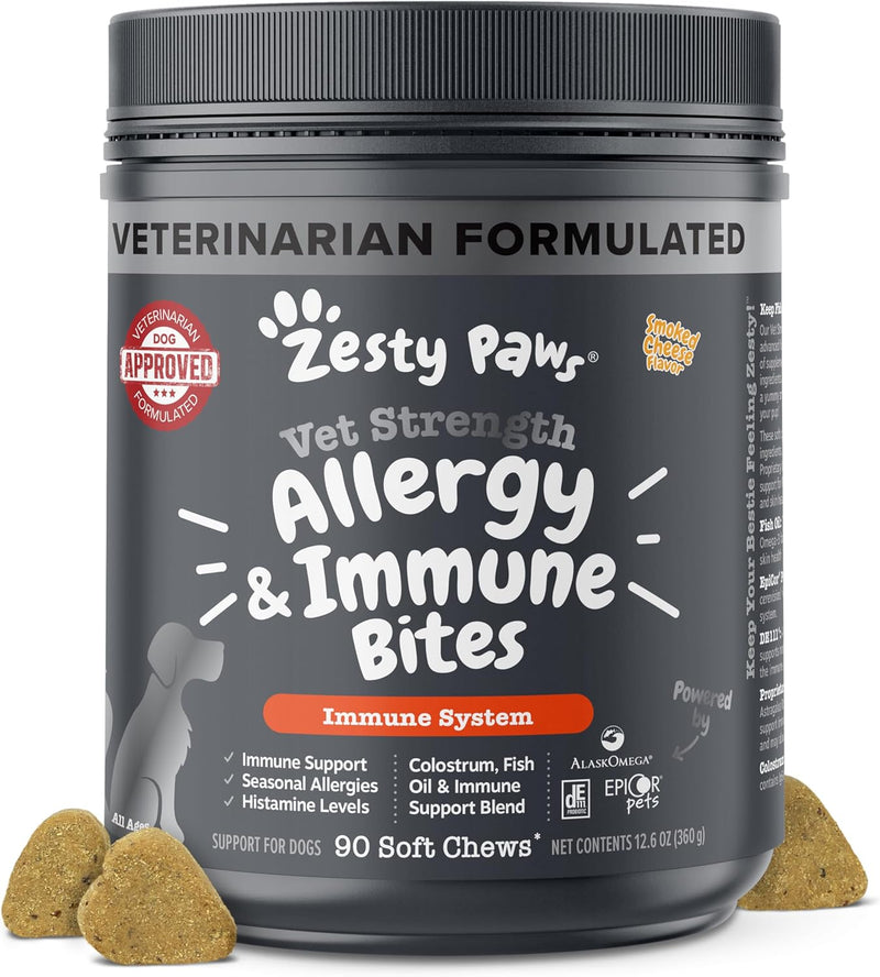 Zesty Paws Dog Allergy Relief- Dog Itching Skin Relief- Dog Probiotics for Itchy Skin and Itchy Ears- Dog Allergy Paw Relief- Dog Allergy Chews- Dog Itch Relief - Dog Skin Allergy Relief - PB - 90ct
