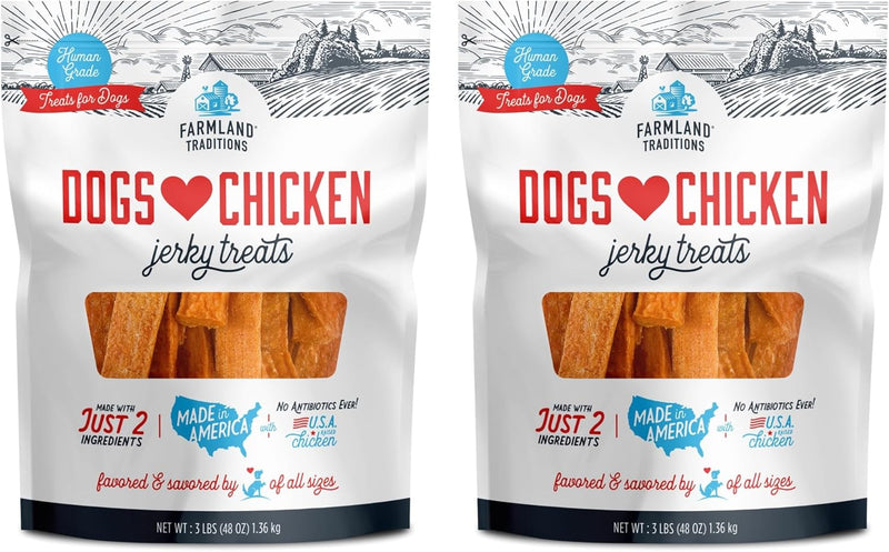 Farmland Traditions Dogs Love Chicken Jerky Dog Treats, Premium Two-Ingredient Dog Jerky with USA-Raised Chicken, 3-Pound Bag