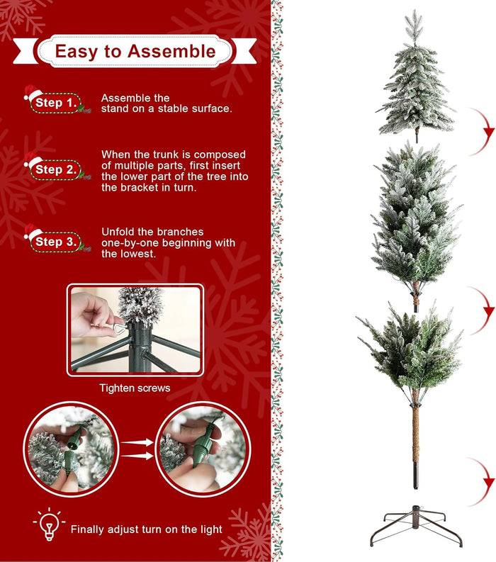 Glitzhome 7.5ft Artificial Christmas Tree, Pre-Lit Flocked Pencil Christmas Tree Chicago Frostwood Spruce with 350 Warm White Lights Home, Office, Holiday Decoration