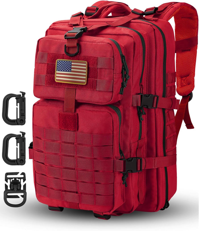 MOLLE Assault Backpack, Tactical Backpack Military Army Camping Rucksack, 3-Day Pack Trip w/USA Flag Patch, D-Rings, Black