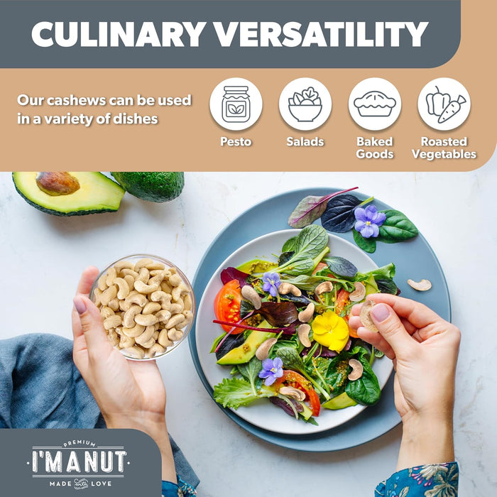 Premium Raw Cashews 48oz (3 lbs.) Non-GMO, No Additives Batch Tested Gluten & Peanut Free, Resealable Pouch for Freshness, Unsalted Cashews - Perfect for Pesto, Salads, Gourmet Cooking and Baking