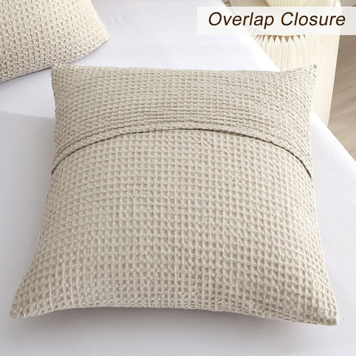 PHF Ultra Soft Summer Waffle Beeding Set- Linen Euro Shams and Blanket