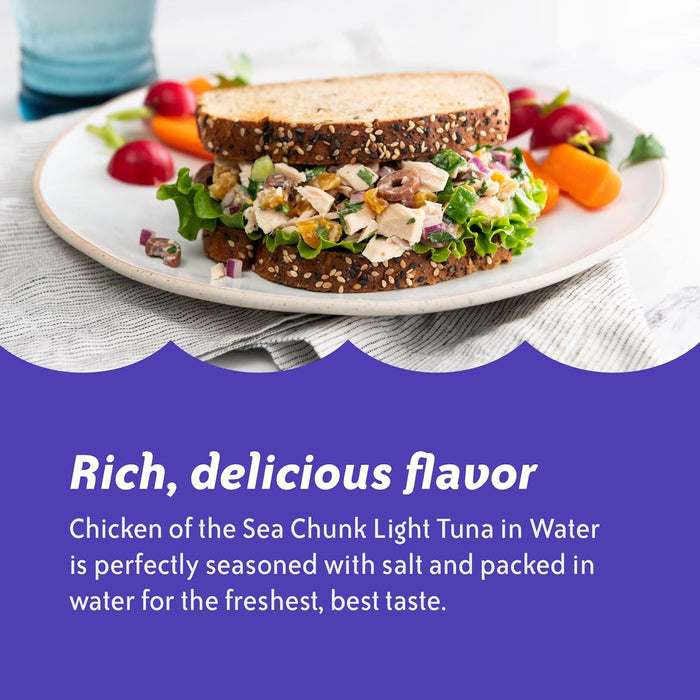 Chicken of the Sea Wild Caught Chunk Light Tuna, 5 Ounce Cans, 24-Count – High Protein 100% Classic Chunk Tuna in Water – Delicious, Easy, Nutritious Ready to Eat Meals