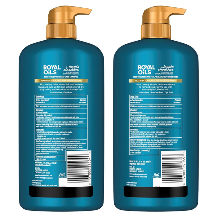 Head & Shoulders Royal Oils Anti-Dandruff Shampoo and Conditioner Twin Pack, 1% Pyrithione Zinc, Curly Hair, Coily Hair, Scalp Relief, Moisture Renewal, 31.4 fl oz Each