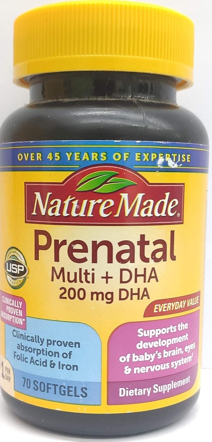 Nature Made Prenatal with Folic Acid + DHA, Prenatal Vitamin and Mineral Supplement for Daily Nutritional Support, 110 Softgels, 110 Day Supply