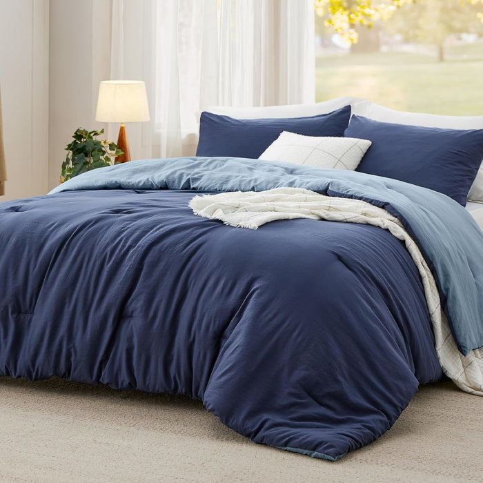 Bedsure Queen Size Comforter Set, Reversible Grey Soft Prewashed Bedding for All Seasons, 3 Pieces Warm Down Alternative Bed Set, 1 Lightweight Comforter (90"x90") and 2 Pillowcases (20"x26")
