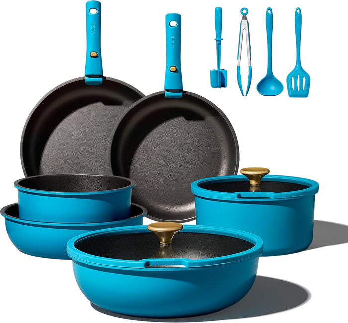 CAROTE 21pcs Pots and Pans Set, Nonstick Cookware Set Detachable Handle, Induction Kitchen Cookware Sets Non Stick with Removable Handle, RV Cookware Set, Gold and Purple