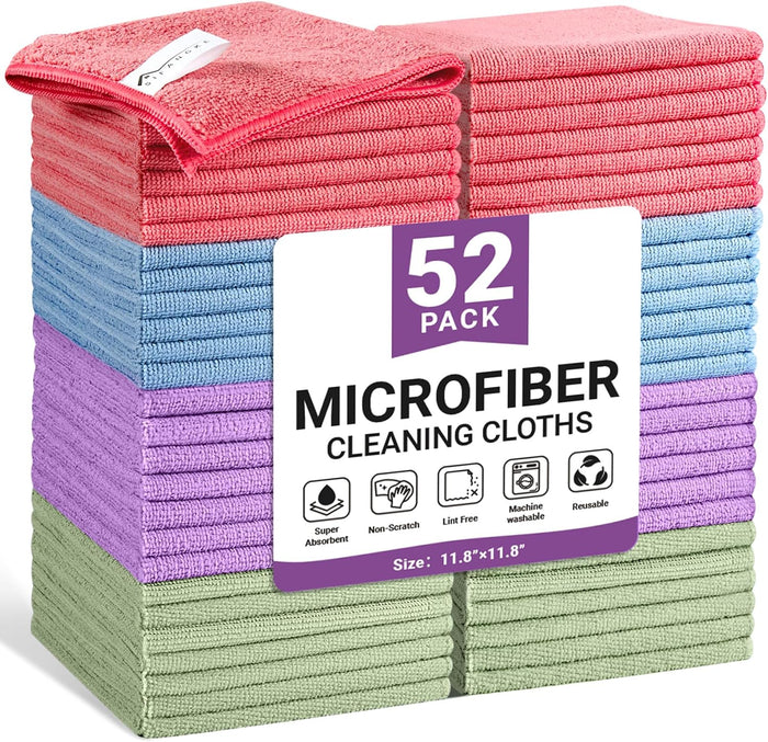 Microfiber Cleaning Cloth, 12 Pack Blue Cleaning Rags for Housekeeping, Reusable Microfiber Towels for Car, Kitchen, Bathroom and Household Cleaning Supplies, 11.8"X11.8"