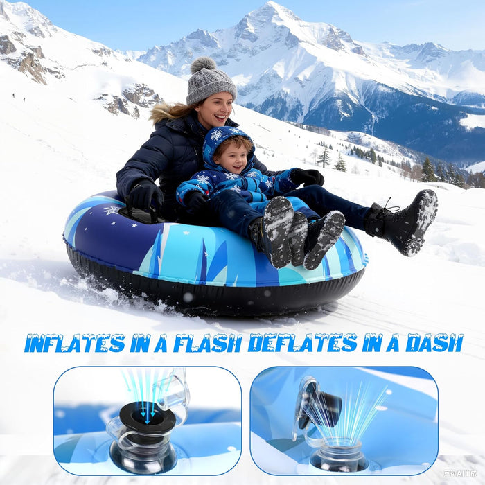 36 Inch Inflatable PVC Snow Tubes for Adults & Kids - Family Outdoor Winter Sledding Set with Thickened Hard Bottom & Handles for Safe Winter Snow Sports Fun