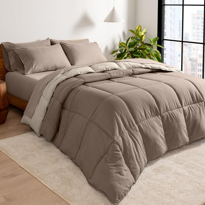 Bare Home Reversible Bed-in-A-Bag Comforter & Sheet Set - Queen - Down Alternative - Soft - Bedding Set (Queen, Light Grey/Grey)