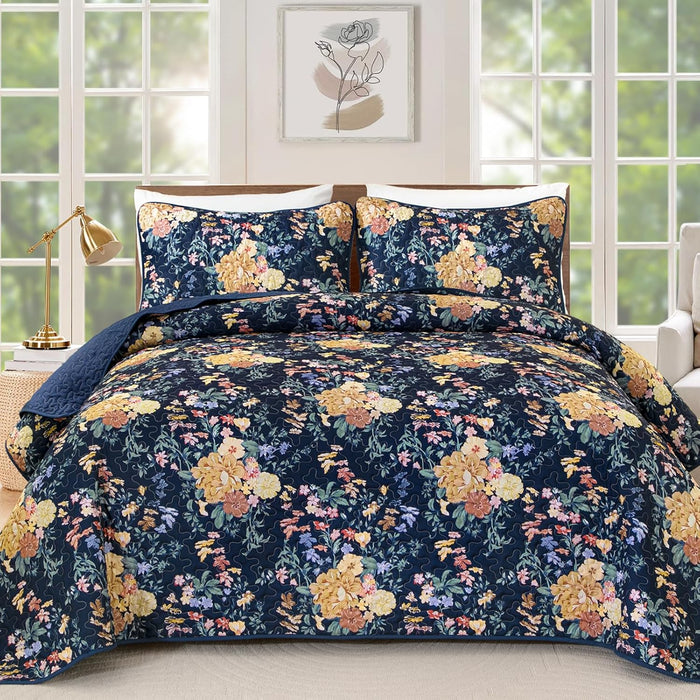 WONGS BDEEING Quilt King Size, Sage Green Quilt Bedding Set with 2 Pillowcases, Botanical Quilt for King Bed, Soft Microfiber Lightweight Coverlet Bedspread for All Season (110"×90", 3 Pieces)