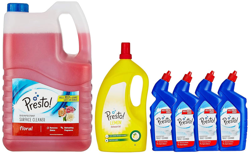Amazon Brand - Presto! Disinfectant Surface & Floor Cleaner | Citrus | 5 Litre | Kills 99.9% Germs | Suitable For Floor & Bathroom Surfaces Like Ceramic, Marble, Granite, Mosaic