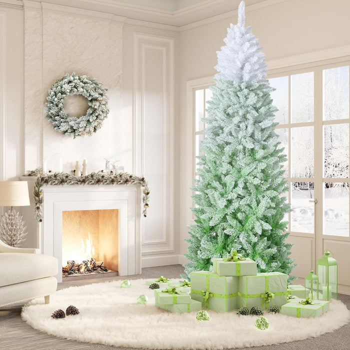 GAOMON 7.5Ft Pencil Christmas Tree Artificial Slim Xmas Trees Skinny Christmas Tree Decorations Fake Flockeds, White & Blue Gradient