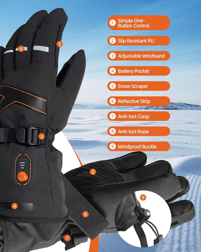 Heated Gloves for Men Women, 7.4V Electric Battery Rechargeable Heated Ski Gloves, Waterproof Touchscreen Heating Gloves for Winter Outdoor Hunting Motorcycle Cycling