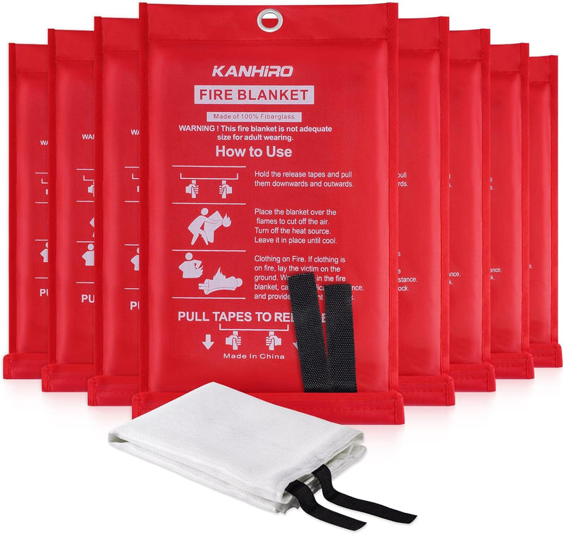 Emergency Fire Blanket for Home Kitchen - KANHIRO Fiberglass Fire Suppression Blanket Great for School, Fireplace, Grill, Car, Office, Warehouse (4 Pack, 39 in X 39 in)