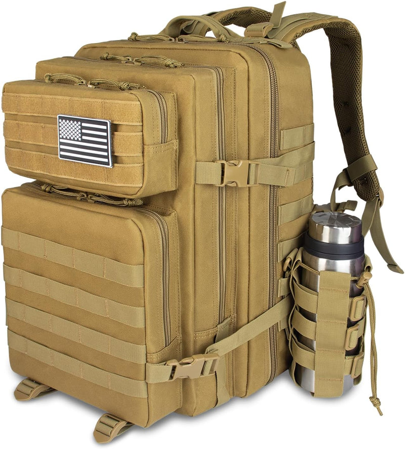 Large 45L Tactical Fishing Tackle Backpack with Removable Plier Holder & Rod Holders Storage Fishing Gear and Equipment Tackle Bag Hiking Backpack without Tackle Boxes Khaki