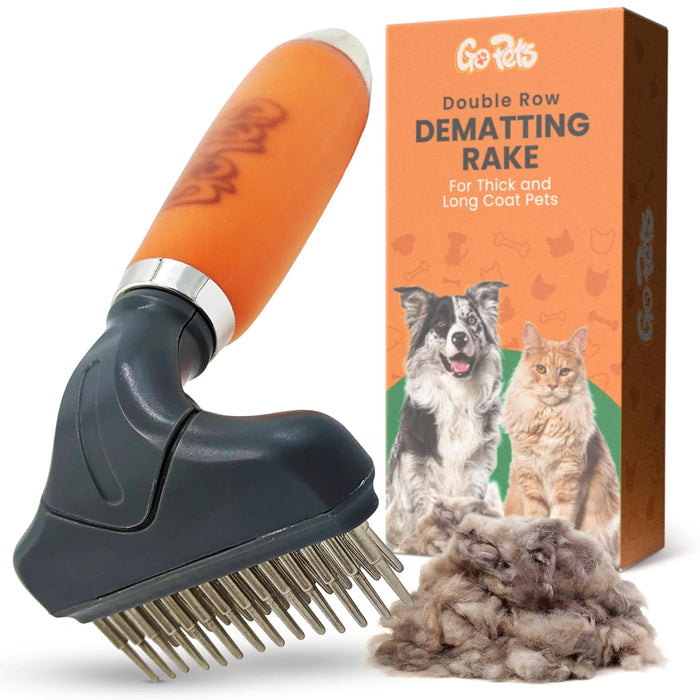 GoPets Double-Sided Dematting Tool & Deshedding Brush for Dogs & Cats, Pet Friendly Undercoat Rake for Shedding, Mat Remover for Long & Thick Coats, Dog Comb for Grooming, Cat Hair Detangler