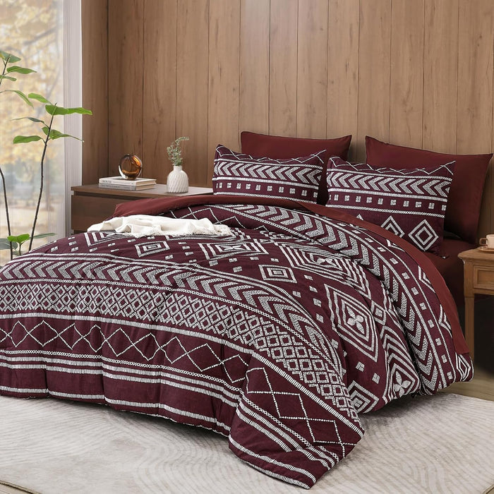 Yiran Black Comforter Set King Size, Boho Aztec Comforter Bedding Set, 7 Piece Bohemian Bed in a Bag, Soft Microfiber Striped Complete Bedding Set with Sheets for All Season
