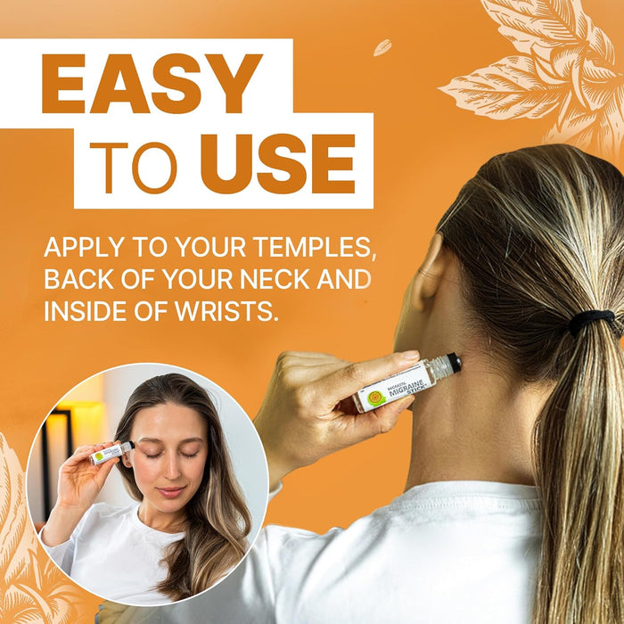 Migrastil Migraine Stick Rollon - Fast Cooling Comfort for Your Head. Aromatherapy with Peppermint & Other Essential Oils. Metal Roller. Made in USA by Basic Vigor