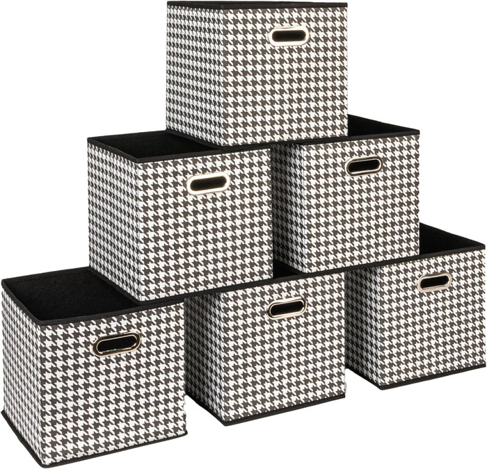 Household Essentials Foldable Fabric Storage Cubes 6-Pack – 11x11x11 Stackable Non-Woven Bins with Chipboard Sides & Grommet Handles – Closet, Shelf, Nursery, or Office Organizer – Black