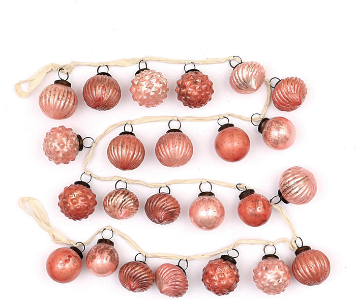 Creative Co-Op Embossed Mercury Glass Ball Ornament Garland, Marbled Taupe (72 Inch)