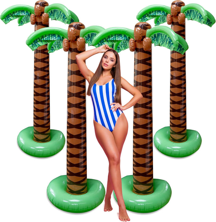 Giant Inflatable Palm Trees - 2 Pack - 6 Foot Super Sturdy Trees for Luau Parties, Beach Decor, Poolside Ambiance, Tropical Theme Decor & Outdoor Fun, Easy Inflation