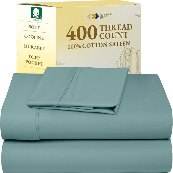 California Design Den Natural 100% Cotton Sheets, Soft Queen Sheet Set, 400 Thread Count Sateen, Deep Pockets with All-Around Elastic for a Snug Fit, Cool & Durable Bedding Set - Black