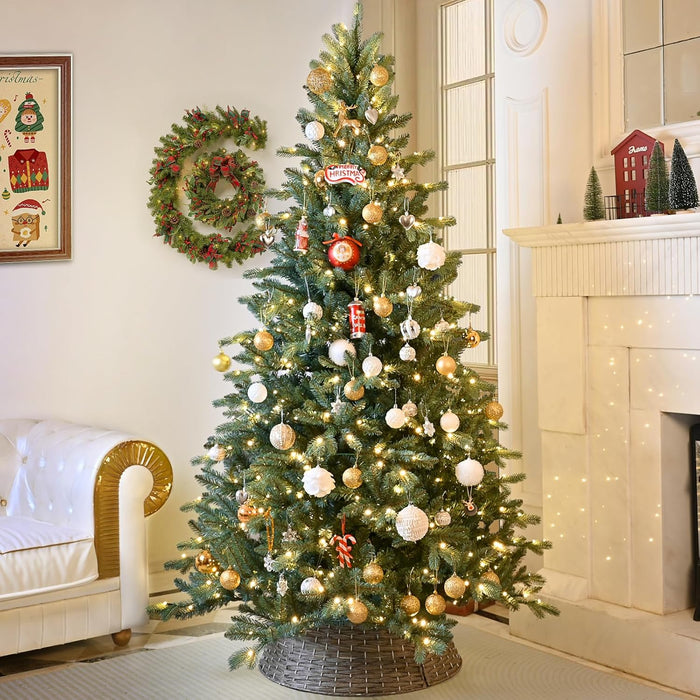 5ft Prelit Artificial Christmas Tree, Blue Spruce Xmas Tree with Hinged Branches for Easy Setup, Halloween Trees Tips with Lights for Home & Office Holiday Christmas Decor