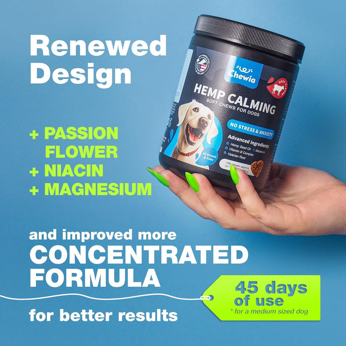 Hemp Calming Chews for Dogs - Dog Calming Treats - Anxiety Relief for Dogs with L-Theanine, Chamomile Extract, Valerian Root - Dog Anxiety Relief for Travel, Vet Visits, Thunderstorms, Nail Trimming