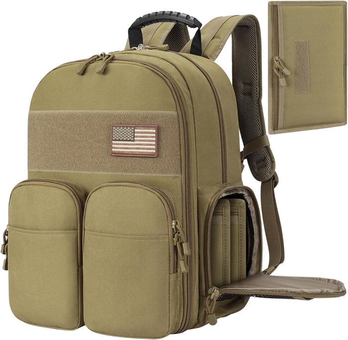CVLIFE Tactical Range Backpack for Handguns, Shooting Backpack with Pistol Cases, Daypack with Removable Divider for Men (BLACK, regular)