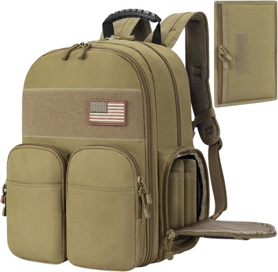 CVLIFE Tactical Range Backpack for Handguns, Shooting Backpack with Pistol Cases, Daypack with Removable Divider for Men (TAN, regular)