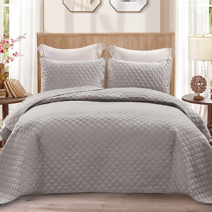 Exclusivo Mezcla Ultrasonic Reversible Full Queen Quilt Bedding Set with Pillow Shams, Lightweight Quilts Queen Size, Soft Bedspreads Bed Coverlets for All Seasons - (Grey, 90"x96")