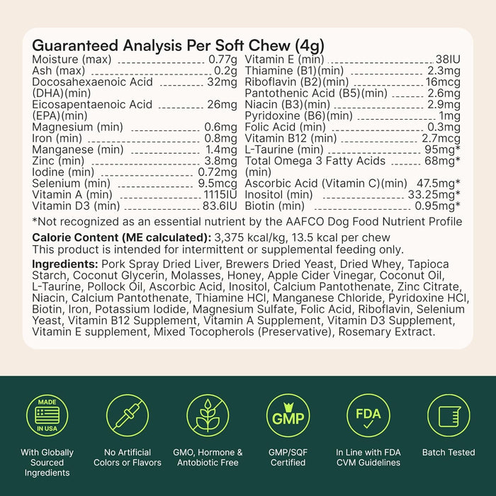 Wuffes 23-in-1 Dog Multivitamin Supplement for Hip & Joint, Skin & Coat and Immune System Support with Omega 3, Iron, Zinc, Vitamin C - Minerals & Vitamins for Senior Dogs and Puppies - 30 Soft Chews