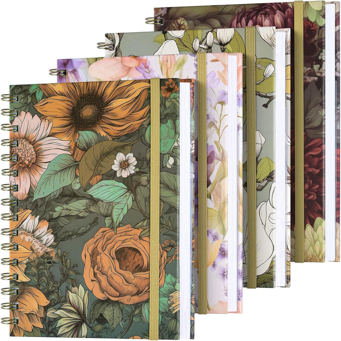OMEYA Spiral Notebook, 4 Pack A5 Lined Journal for Women, Hardcover Spiral Journal with 2 Pockets, College Ruled Notebooks, Cute Notebook for Office, School Supplies, Gifts (160 Pages, 6.3" x 8.46")