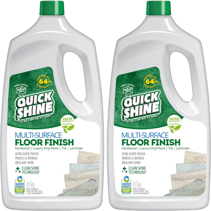Quick Shine Multi Surface Floor Finish 64oz | Cleaner & Polish to use on Hardwood, Laminate, Luxury Vinyl Plank LVT, Tile & Stone | Safer Choice w/Clean Shine Technology | Shine-Protect-Refresh