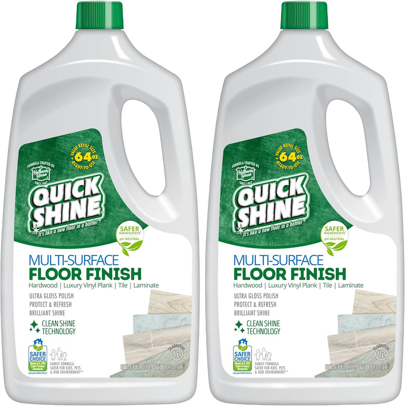Quick Shine Multi Surface Floor Finish 64oz | Cleaner & Polish to use on Hardwood, Laminate, Luxury Vinyl Plank LVT, Tile & Stone | Safer Choice w/Clean Shine Technology | Shine-Protect-Refresh