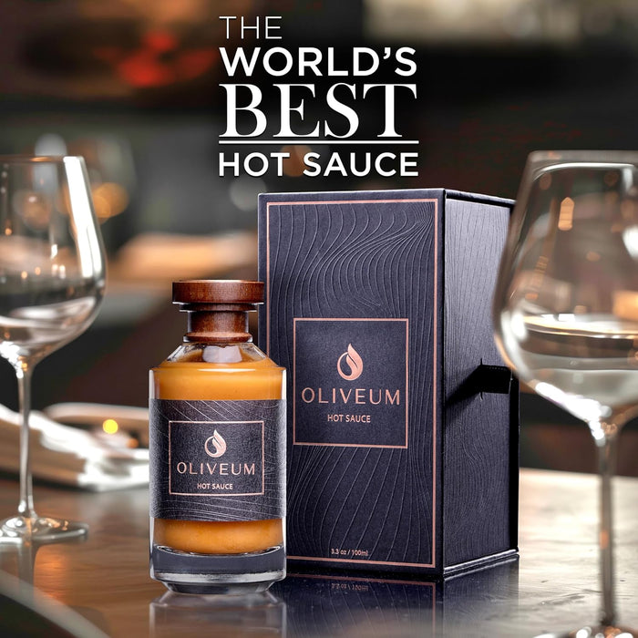 Oliveum Hot Sauce - Gourmet Medium Spice Organic Habanero Peppers. Unique Spicy Salsa Flavor For BBQ, Mexican, Asian, Steak, Chili, Tacos, Buffalo, Wings, Pizza. Experience Fancy Luxury Craft Hand Made Small Batch Best and Hottest Gift Idea For Men in a B