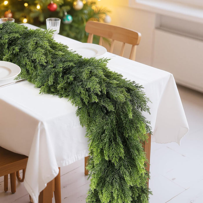 9FT Realistic Christmas Cedar Garland, Artificial Christmas Garland Real Touch Greenery Faux Pine Garlands, Xmas Decorations Indoor Outdoor