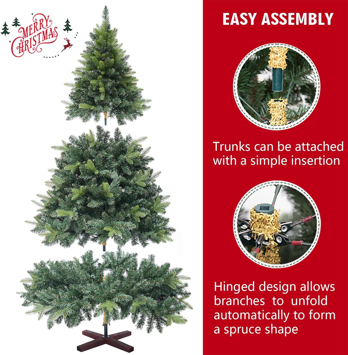 6ft Artificial Christmas Tree, 1152 Realistic Branch Tips, Easy Assembly Hinged Design, Includes Base